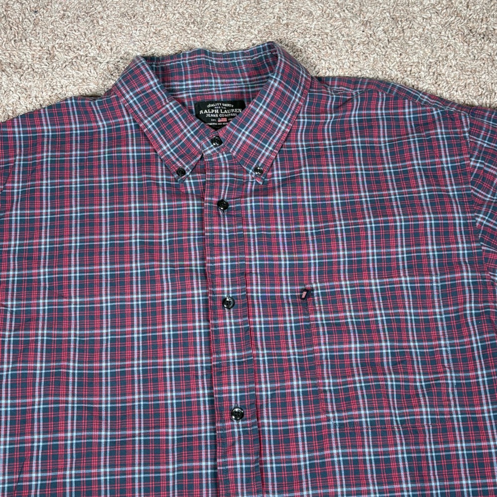 Ralph Lauren Jeans Company Mens XXL Plaid Short Sleeve Button‎ Down Shirt